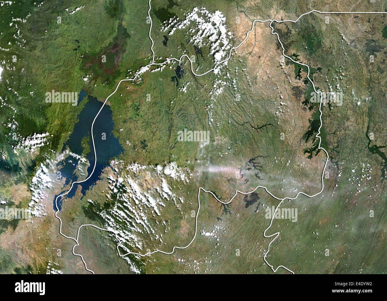 Ruanda, Echtfarben-Satellitenbild mit Rand Stockfoto