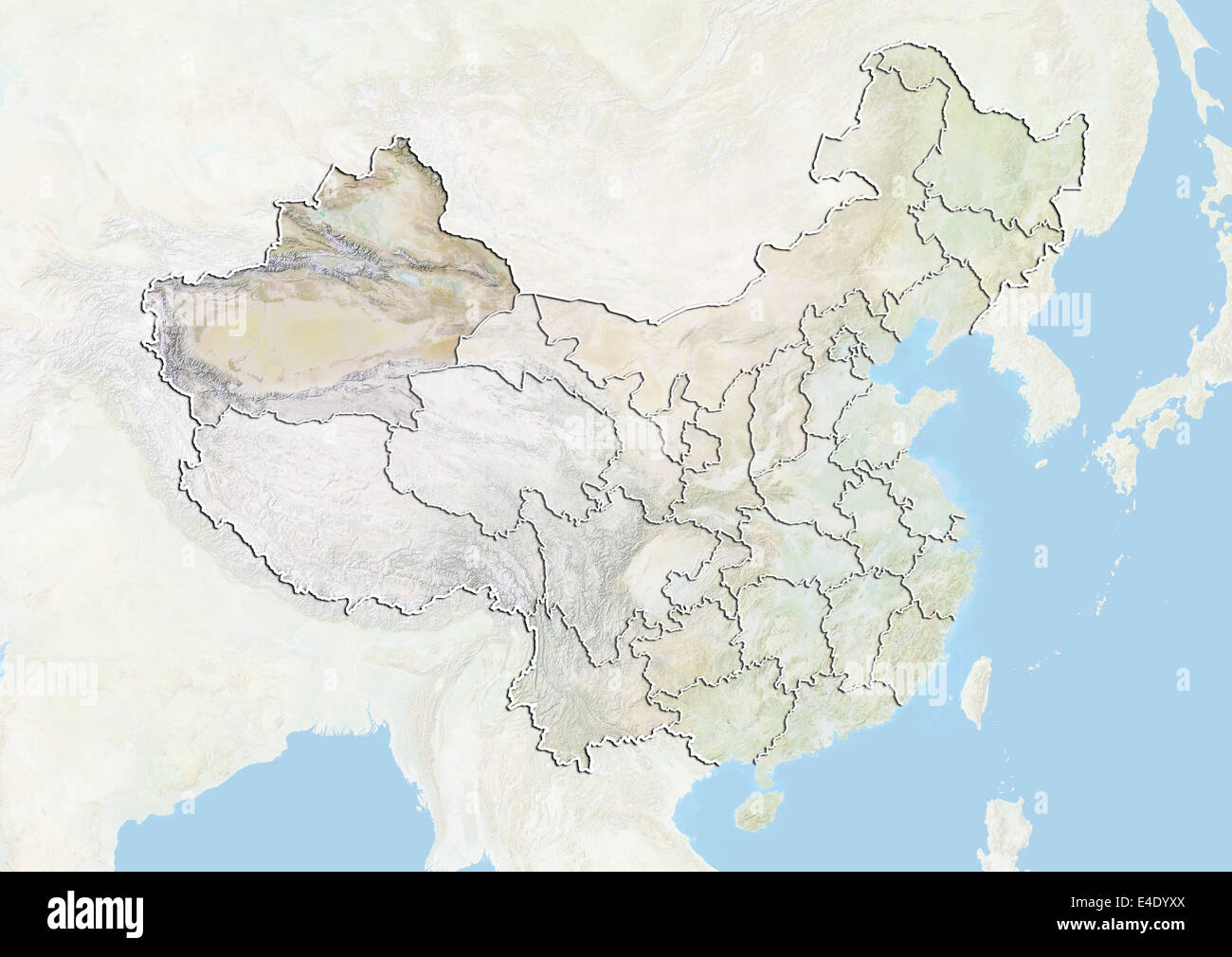 China und der Region Xinjiang Uyghur, Reliefkarte Stockfoto