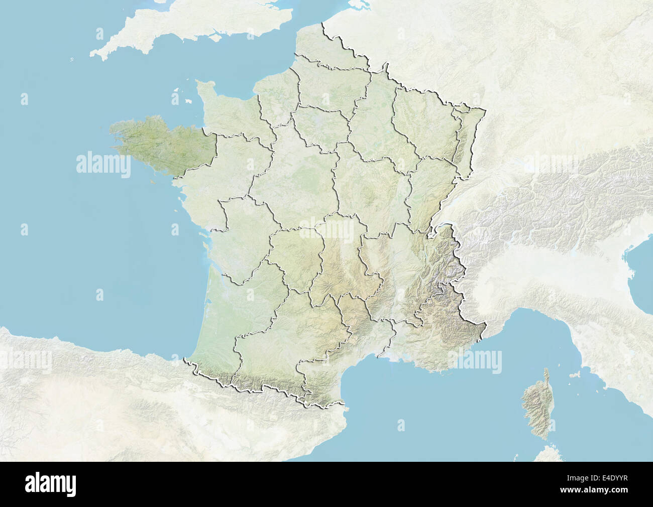 Frankreich und der Region der Bretagne, Reliefkarte Stockfoto