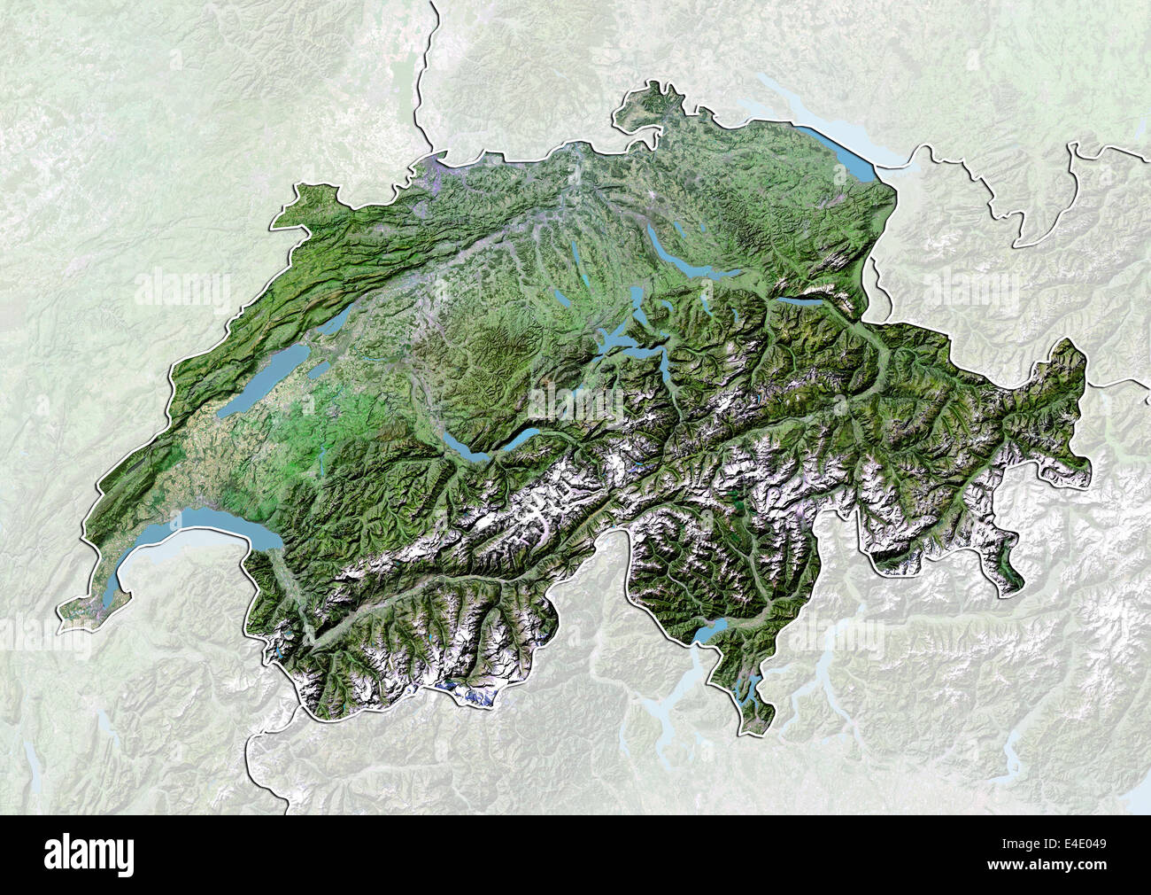 Schweiz, Satellitenbild mit Relief-Effekt, mit Rand und Maske  Stockfotografie - Alamy