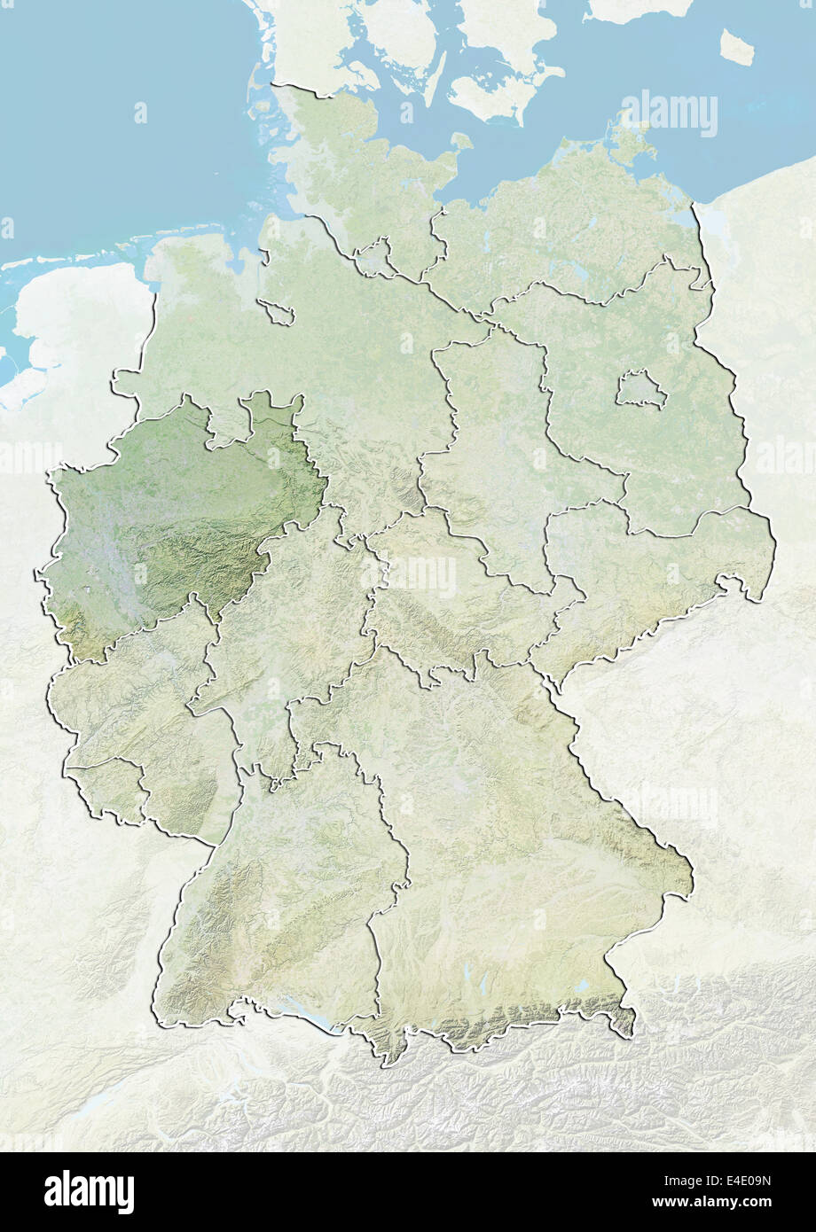 Deutschland und das Land Nordrhein-Westfalen, Reliefkarte Stockfoto