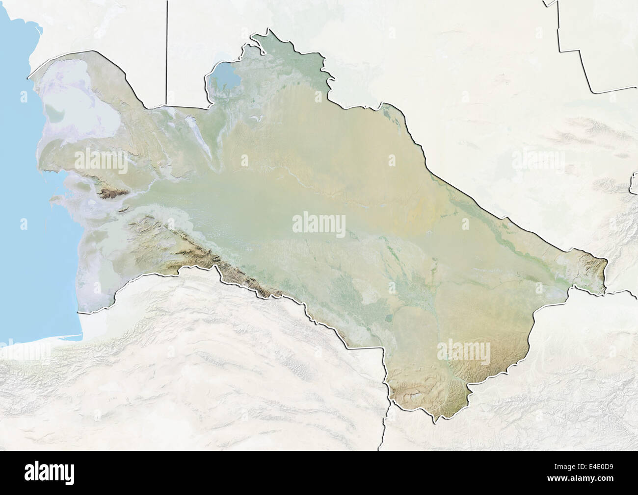 Turkmenistan, Reliefkarte mit Rand und Maske Stockfoto