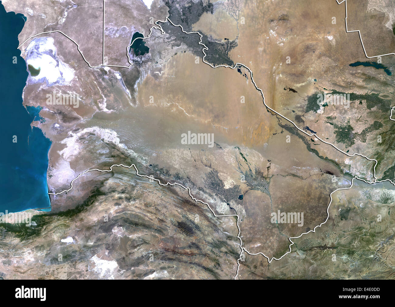 Turkmenistan, Echtfarben-Satellitenbild mit Rand Stockfoto