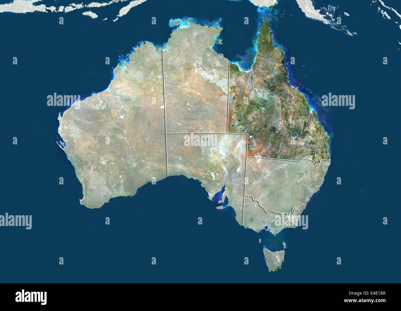 Australien und der Bundesstaat Queensland, Echtfarben-Satellitenbild Stockfoto