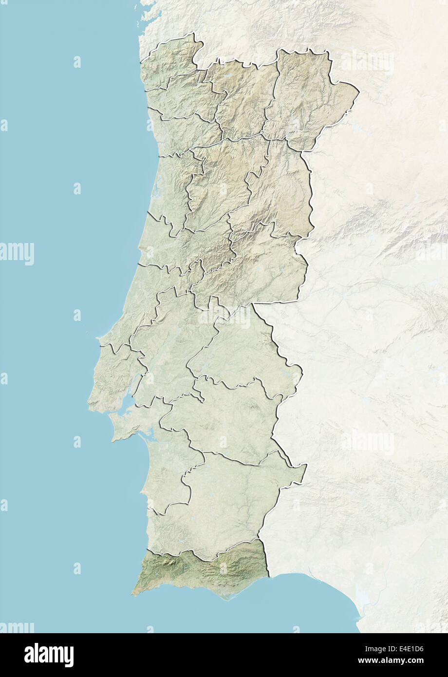 Portugal und der Distrikt Faro, Reliefkarte Stockfoto