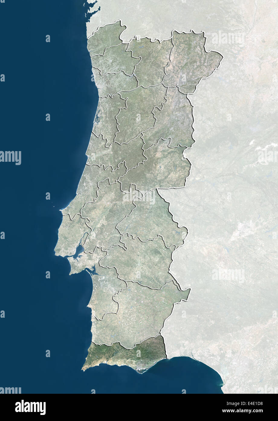 Portugal und der Distrikt Faro, Echtfarben-Satellitenbild Stockfoto
