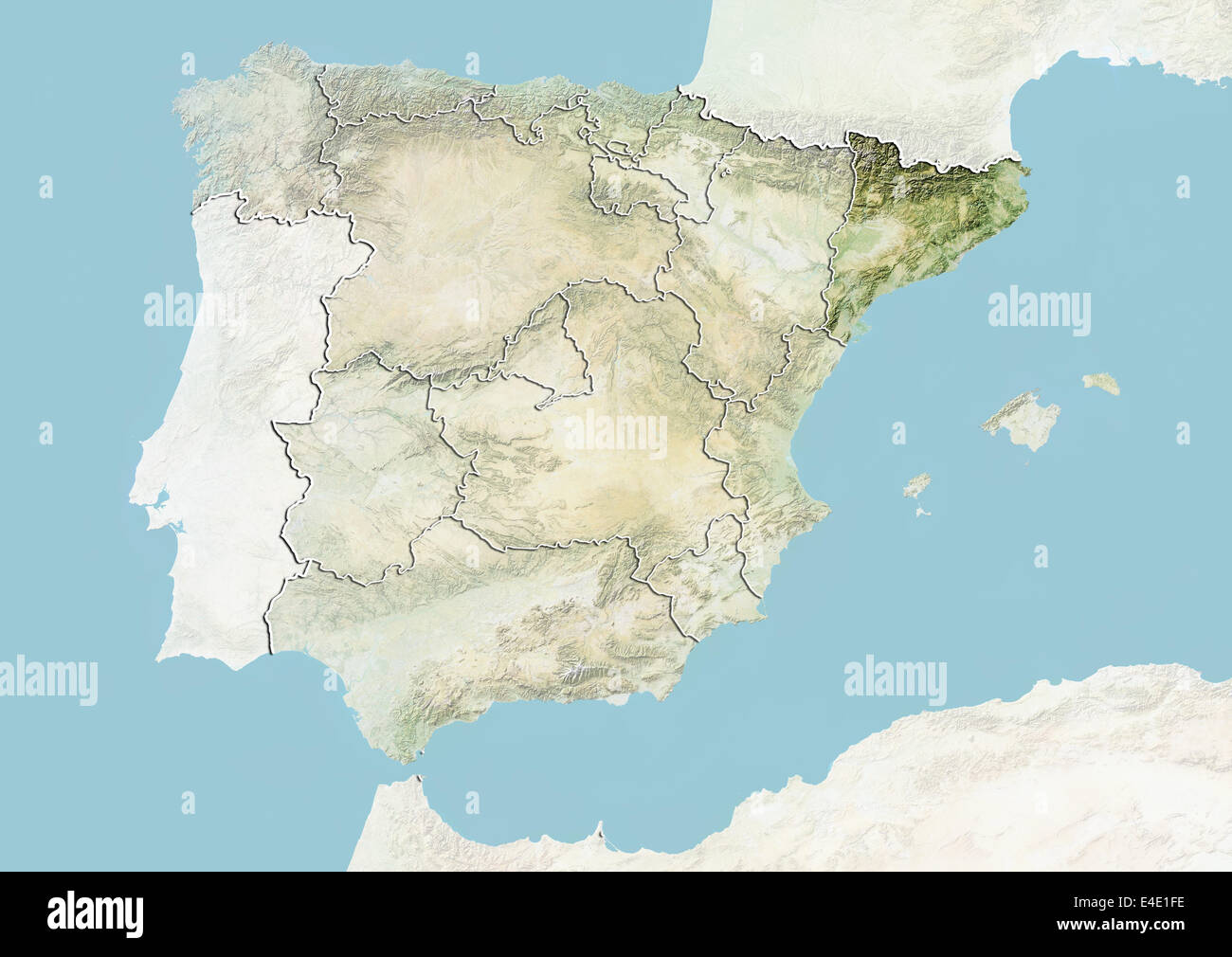 Spanien und der Region Katalonien, Reliefkarte Stockfoto