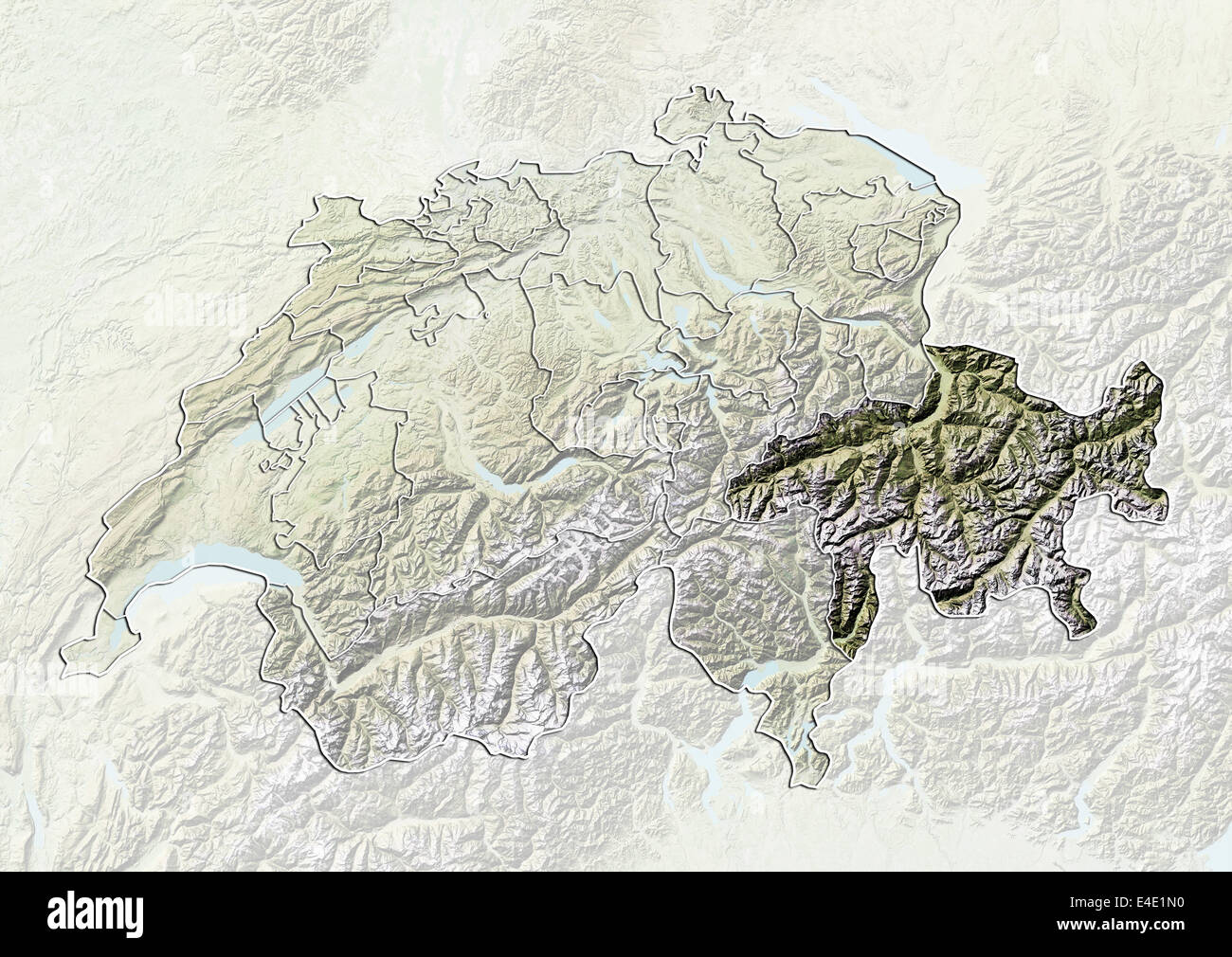 Der Schweiz und des Kantons Graubünden, Reliefkarte Stockfoto