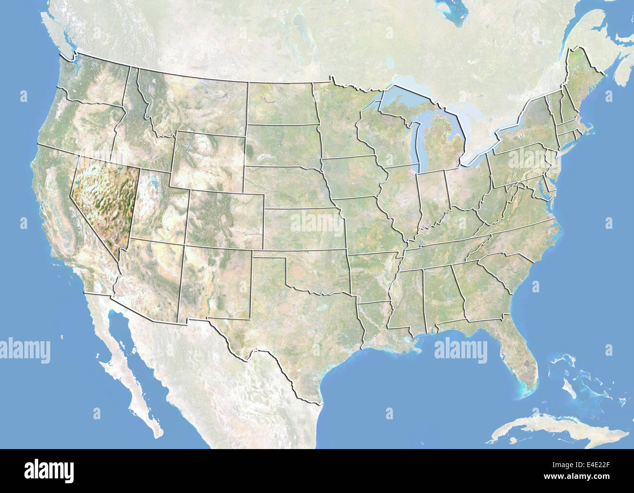 Vereinigten Staaten und des Staates Nevada, Satellitenbild mit Relief-Effekt Stockfoto