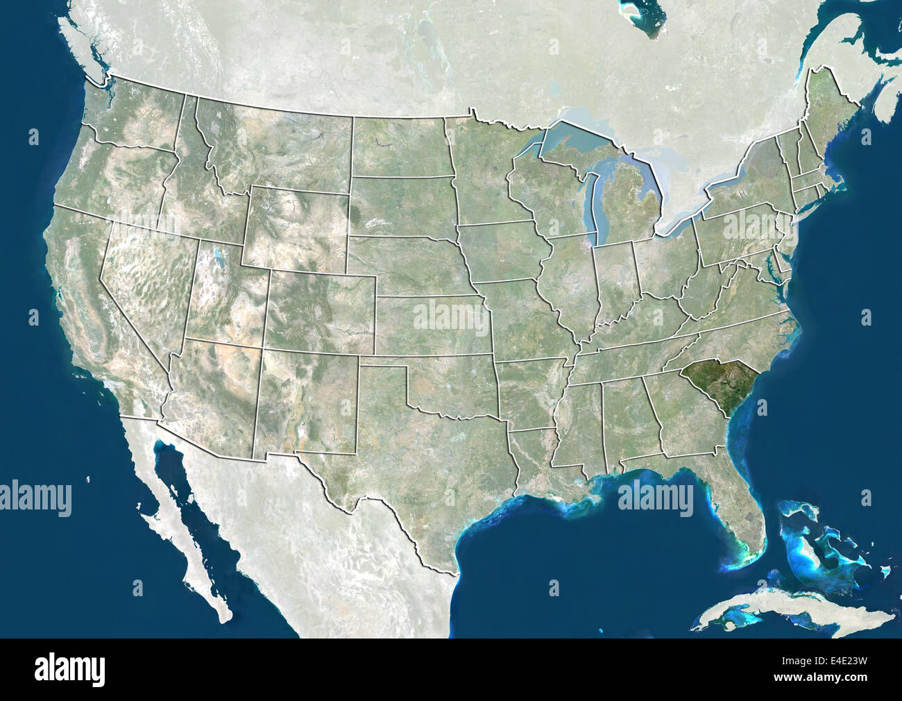 Vereinigten Staaten und den Bundesstaat South Carolina, Echtfarben-Satellitenbild Stockfoto