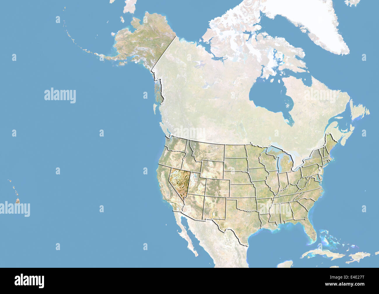 Vereinigten Staaten und des Staates Nevada, Satellitenbild mit Relief-Effekt Stockfoto