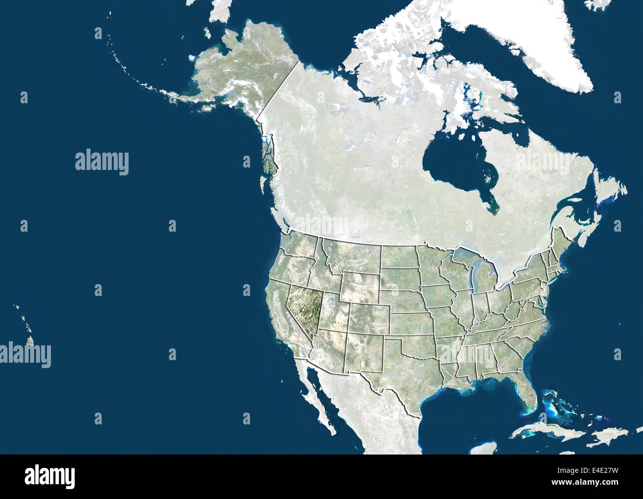 Vereinigten Staaten und des Staates Nevada, Echtfarben-Satellitenbild Stockfoto