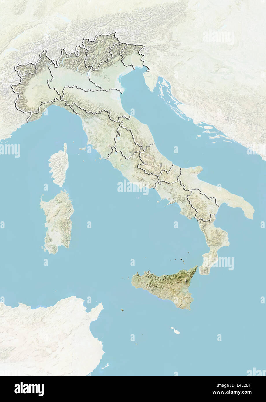 Italien und Sizilien, Reliefkarte Stockfoto