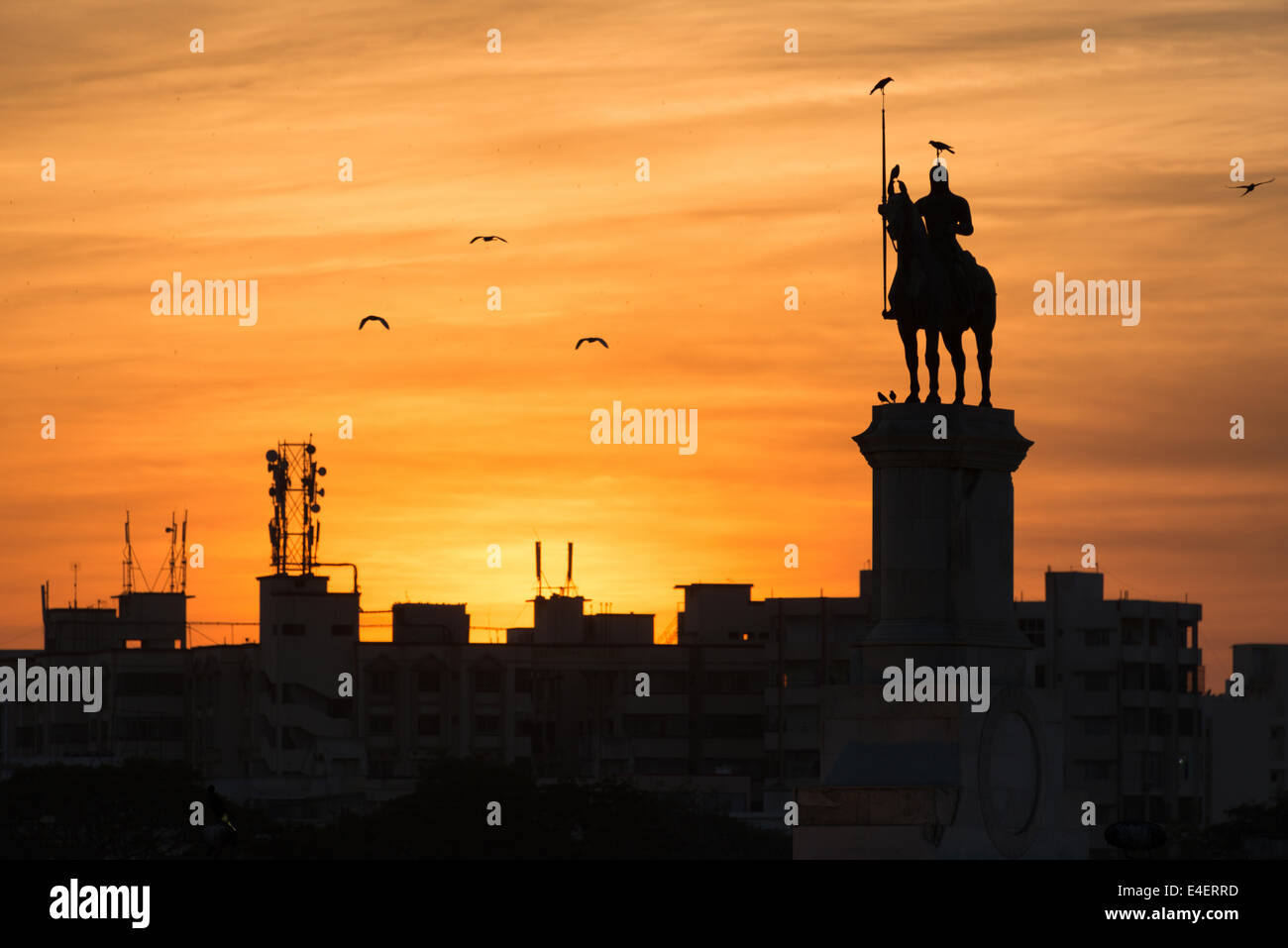 Die Statue von Maharana Ranjit Singh in Jamnagar, Gujarat. Stockfoto