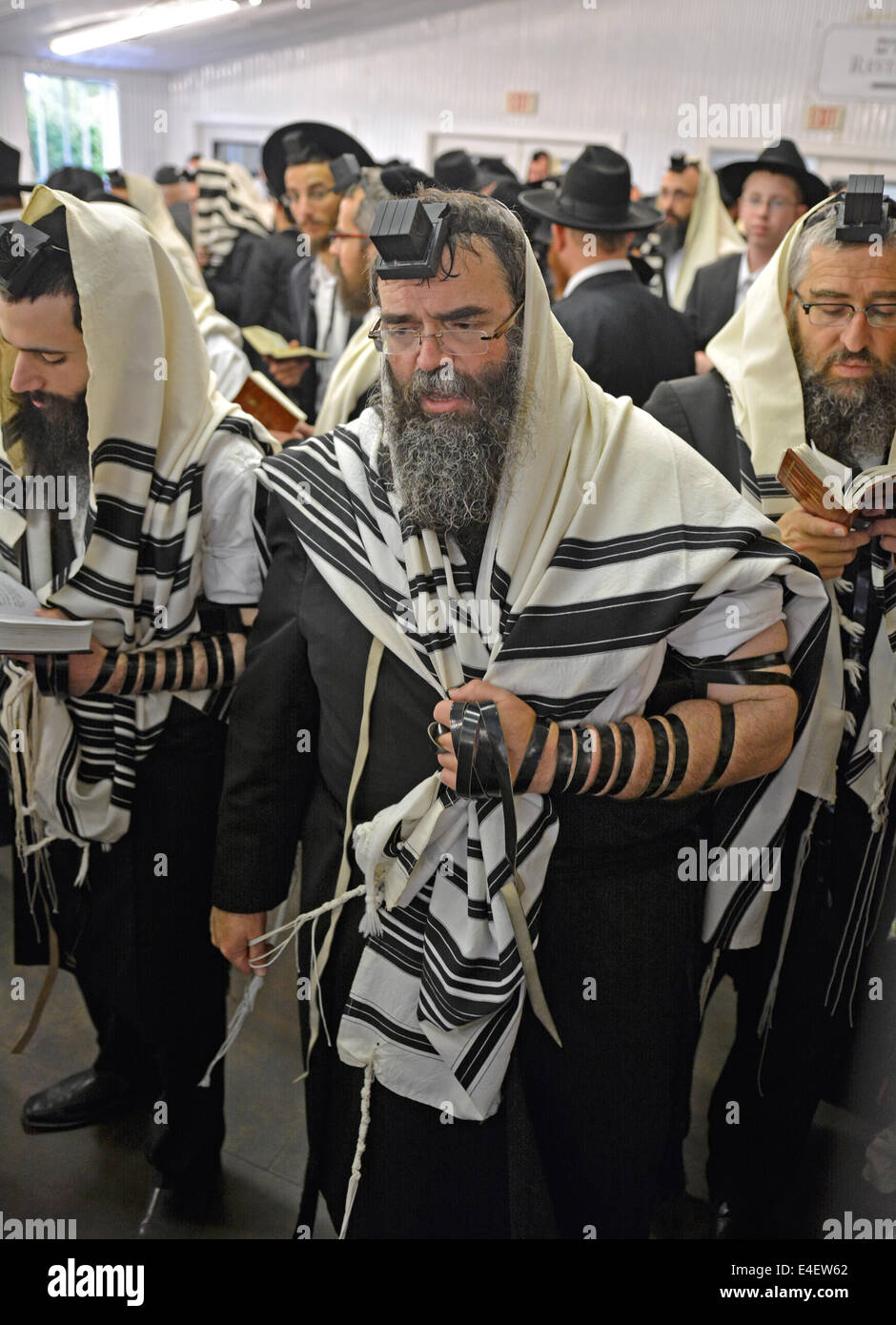 Orthodoxe jüdische Männer am Gebet Schals und Gebetsriemen