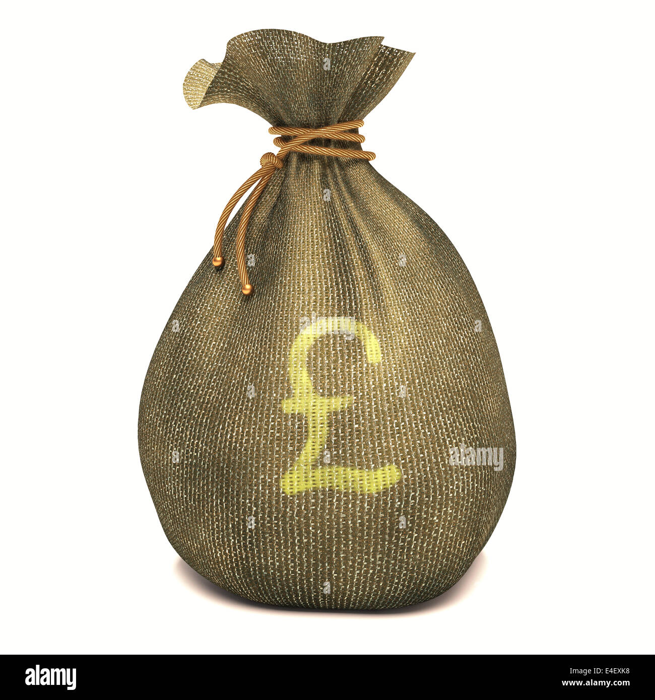Tasche voller Geld mit Zeichen des Pfund Sterling. Clipping-Pfad enthalten. Stockfoto