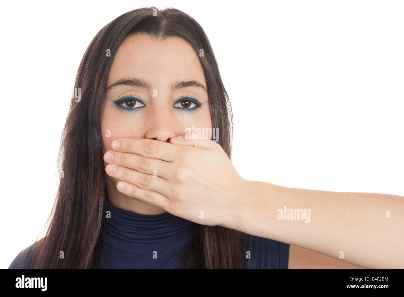 Nahaufnahme eines Mädchens ihr Mund isoliert auf weißem Hintergrund Stockfoto