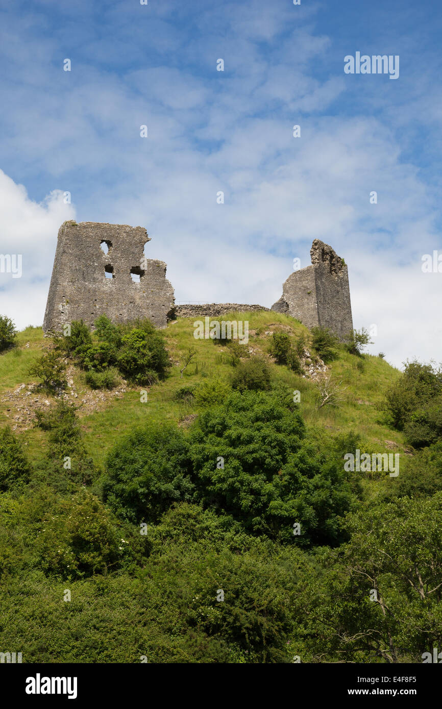 Dryslwyn Burg, errichtet von den walisischen Fürsten, hoch über dem Fluss Towy in Carmarthenshire, Wales. Stockfoto