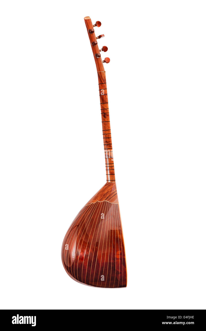 Saz traditioneller türkischer Musikinstrument isoliert auf weißem Hintergrund Stockfoto