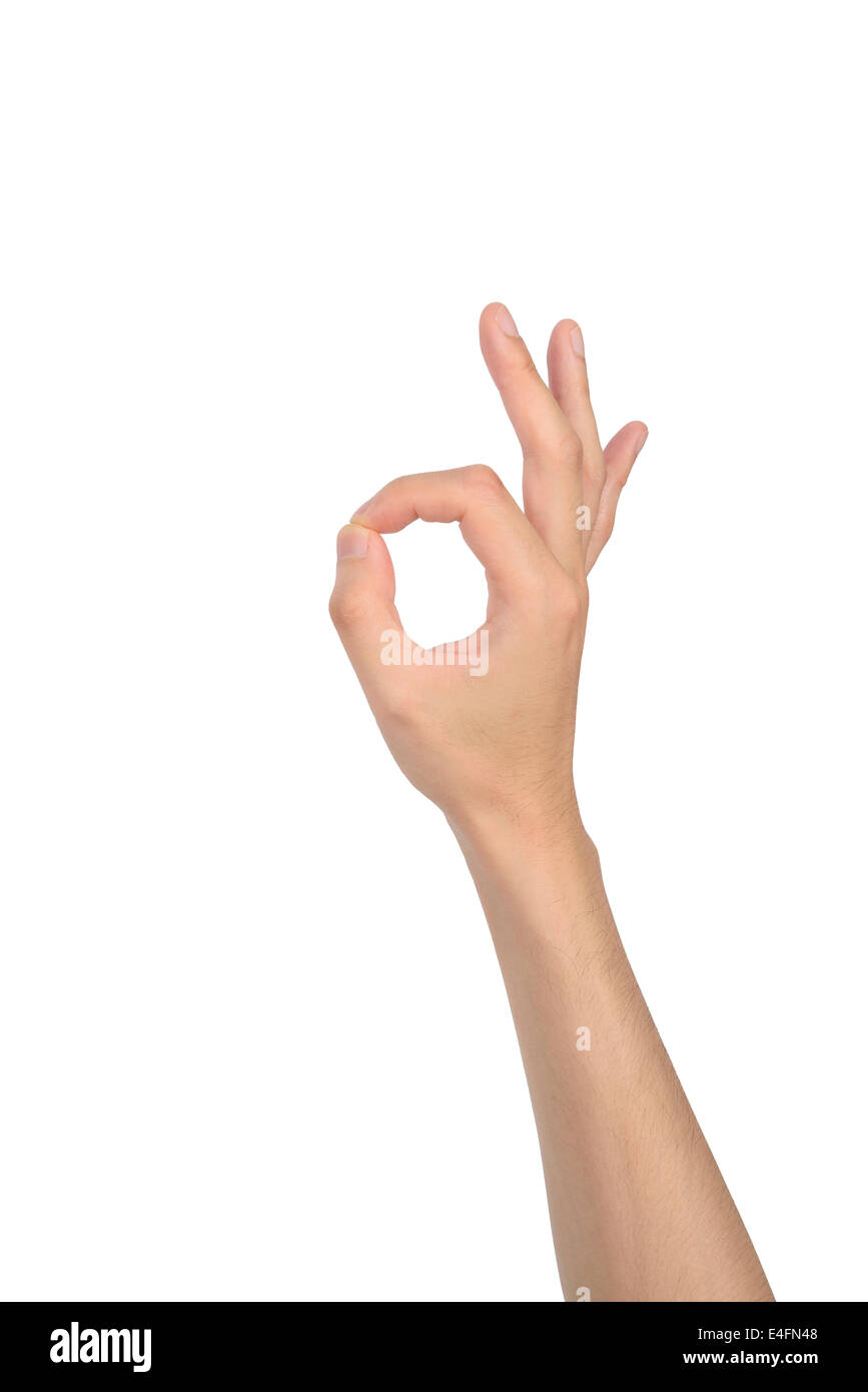Hand im ok-Zeichen auf einem weißen Hintergrund isoliert Stockfoto