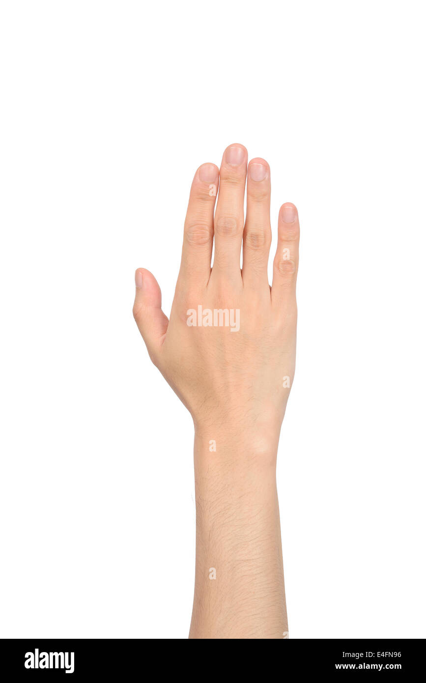 zeigt die fünf Finger isoliert auf einem weißen Hand Stockfoto
