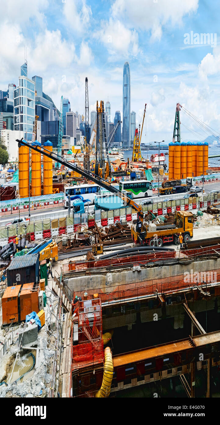 Baustelle in Hong Kong, modernen Skylines als Hintergrund Stockfoto