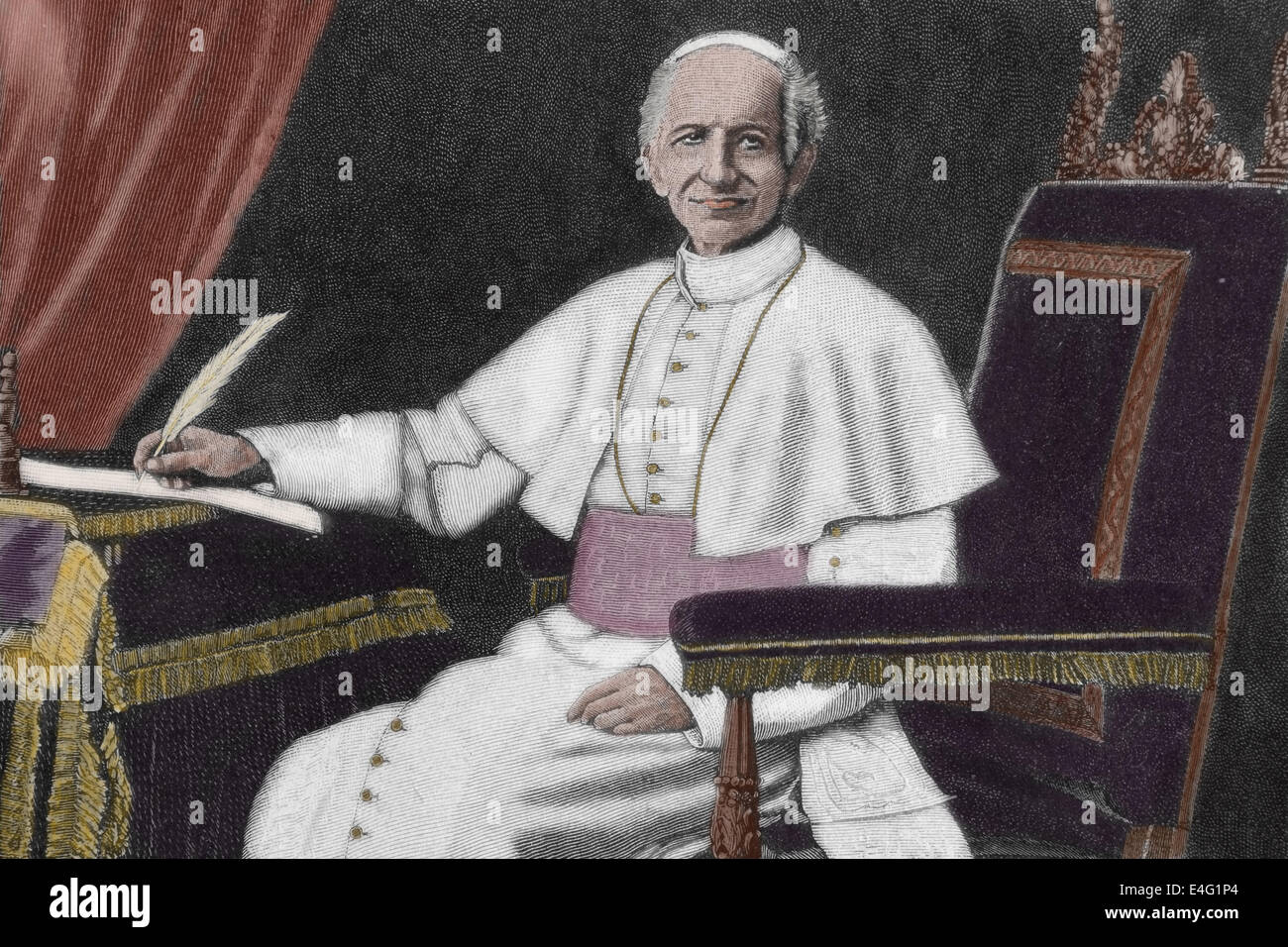 Papst Leo XIII (1810-1903). Vincenzo Gioacchino Raffaele Luigi Pecci geboren. Papst from1878-1903.  Kupferstich von Walter. Stockfoto