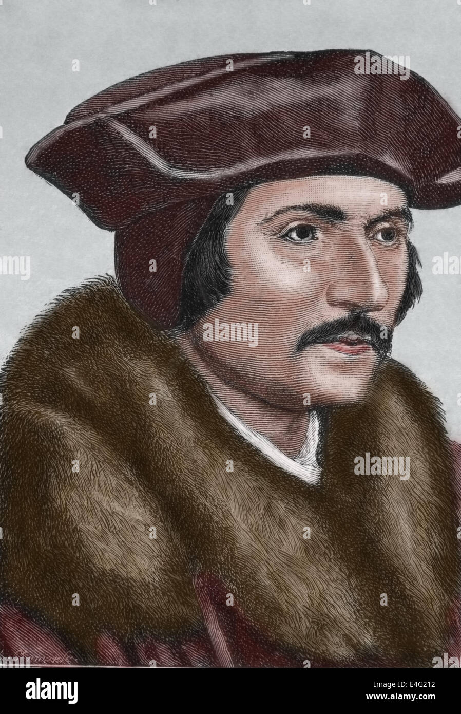 Thomas More (1478-1535). Englischer Rechtsanwalt, Sozialphilosoph, Staatsmann und Humanist der Renaissance. Kupferstich von J. Bartolozzi. Stockfoto