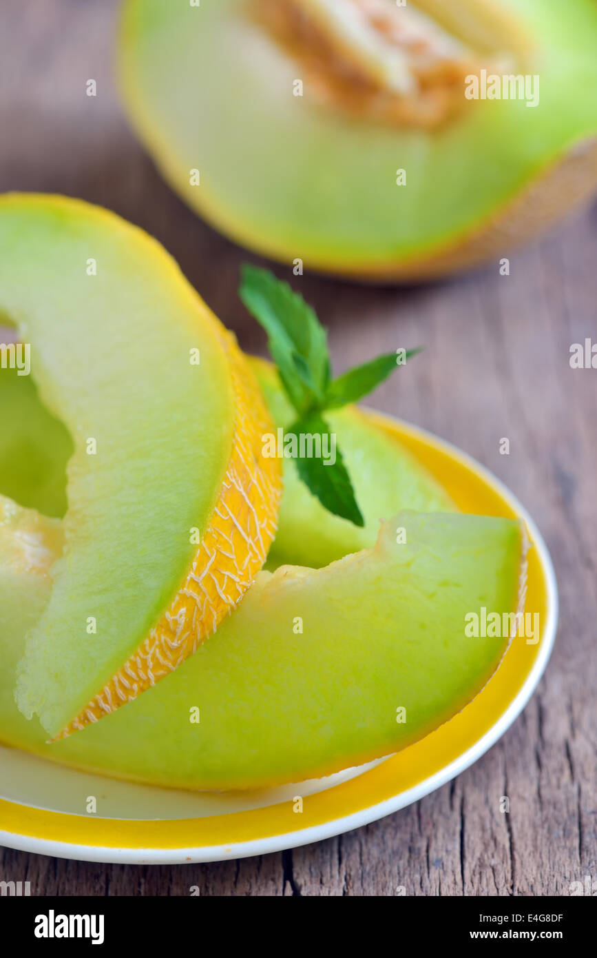 Scheiben der Cantaloupe-Melone Stockfoto