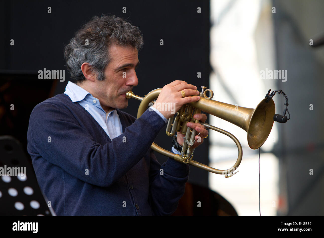 Italienische Trompete Spieler Paolo Fresu erklingt in Torino Jazz Festival. Stockfoto