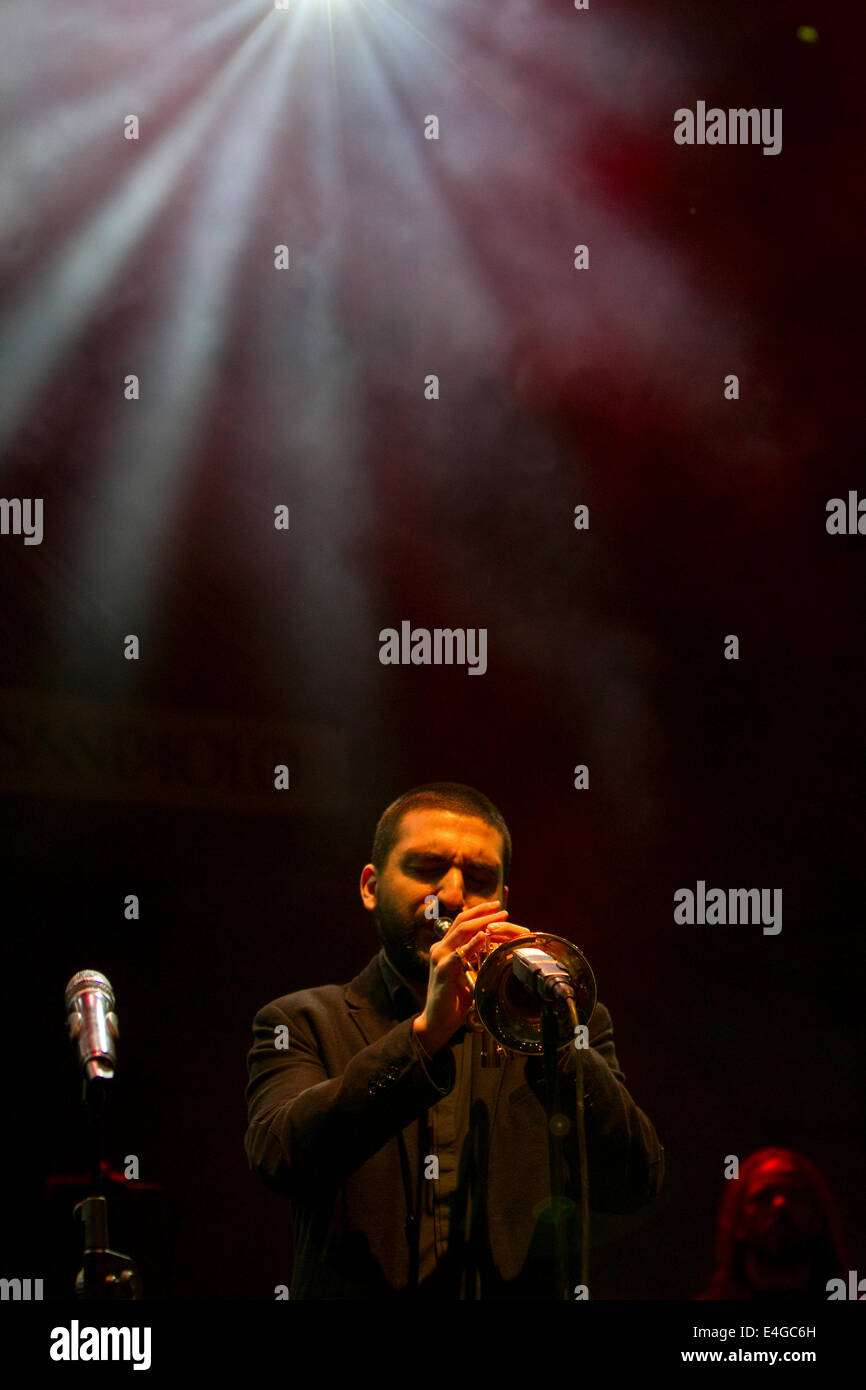 Französische Trompete Spieler Ibrahim Maalouf erklingt in Torino Jazz Festival. Stockfoto