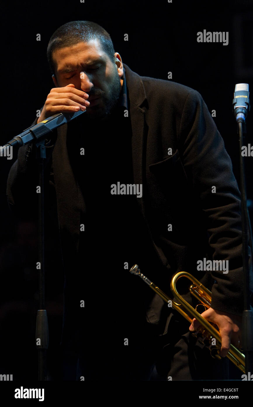 Französische Trompete Spieler Ibrahim Maalouf erklingt in Torino Jazz Festival. Stockfoto