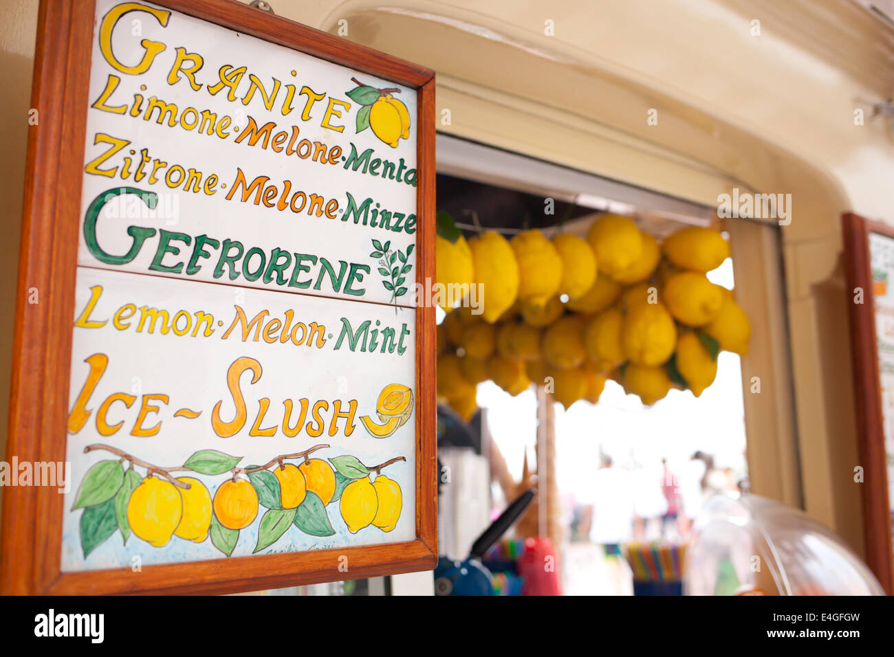 Zitrone-Eis-Kiosk in Capri, Italien. Stockfoto