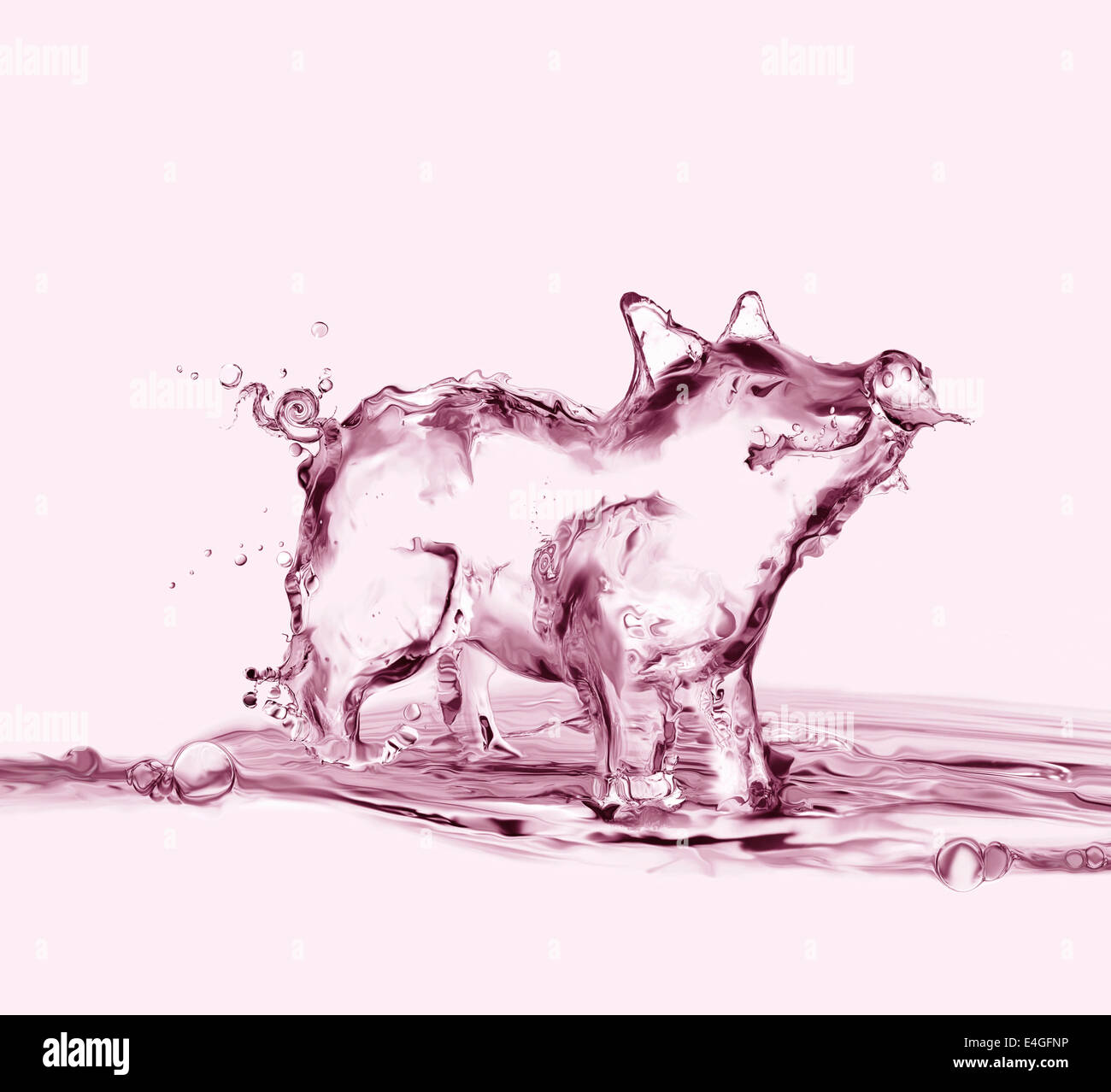 Ein rosa Schwein Wasser stehen und Lächeln auf den Lippen. Stockfoto