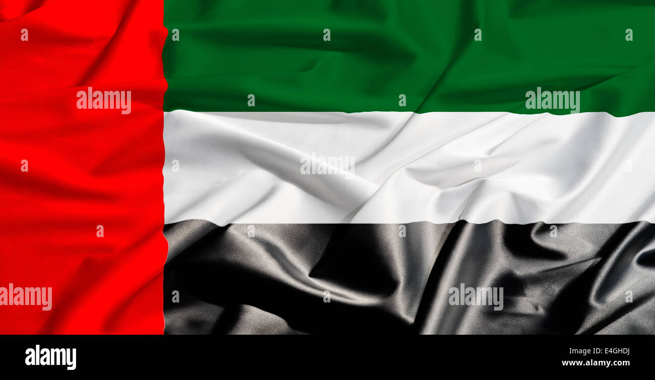 Emirate-Flagge auf einer Seide drapieren winken Stockfoto
