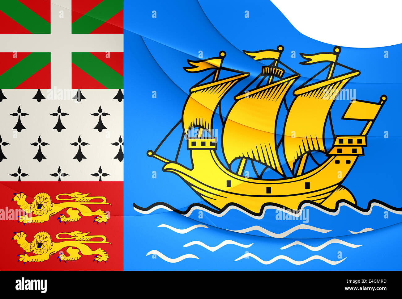 Flagge von Saint-Pierre und Miquelon, Frankreich. Hautnah. Stockfoto
