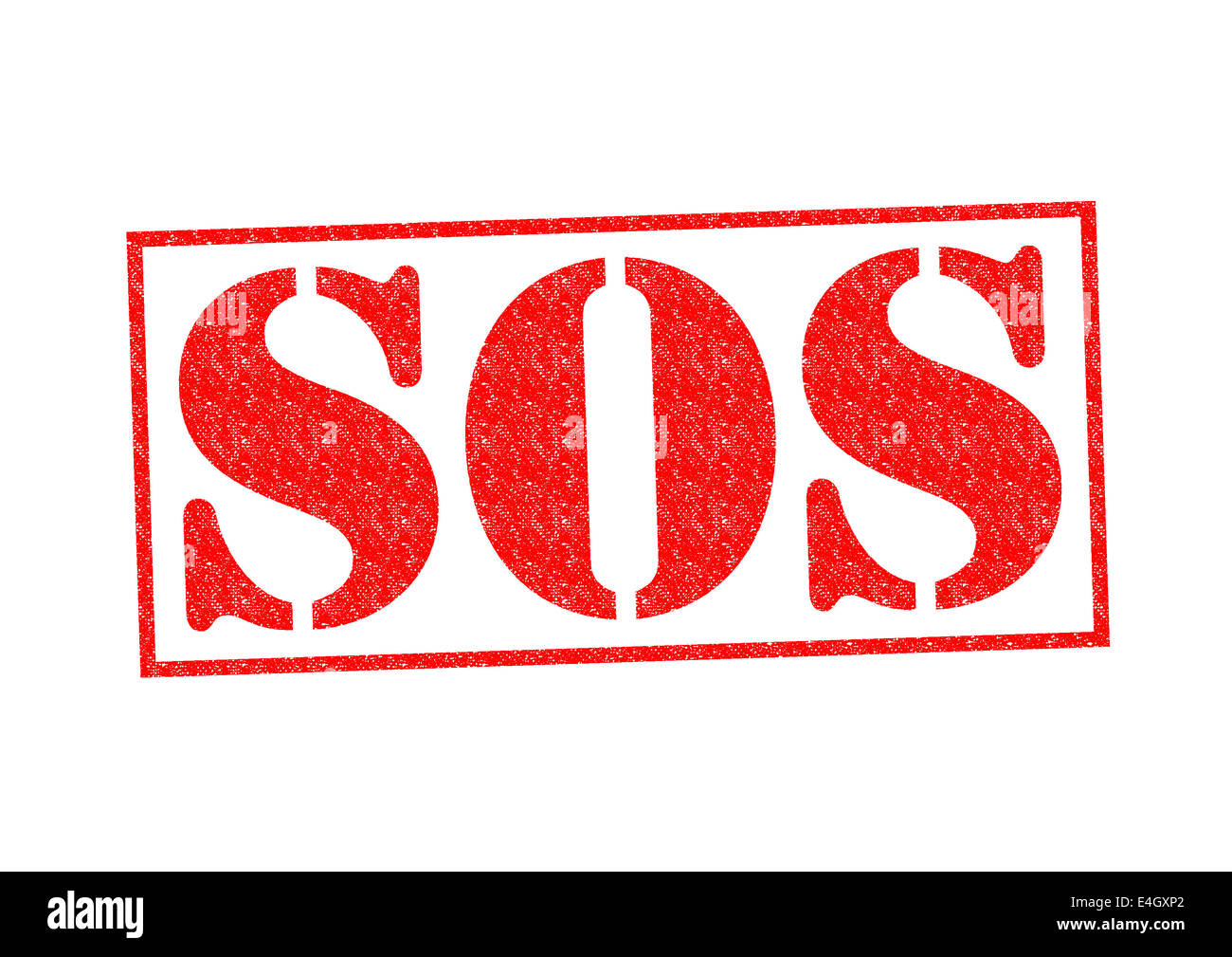 SOS-Stempel auf einem weißen Hintergrund. Stockfoto