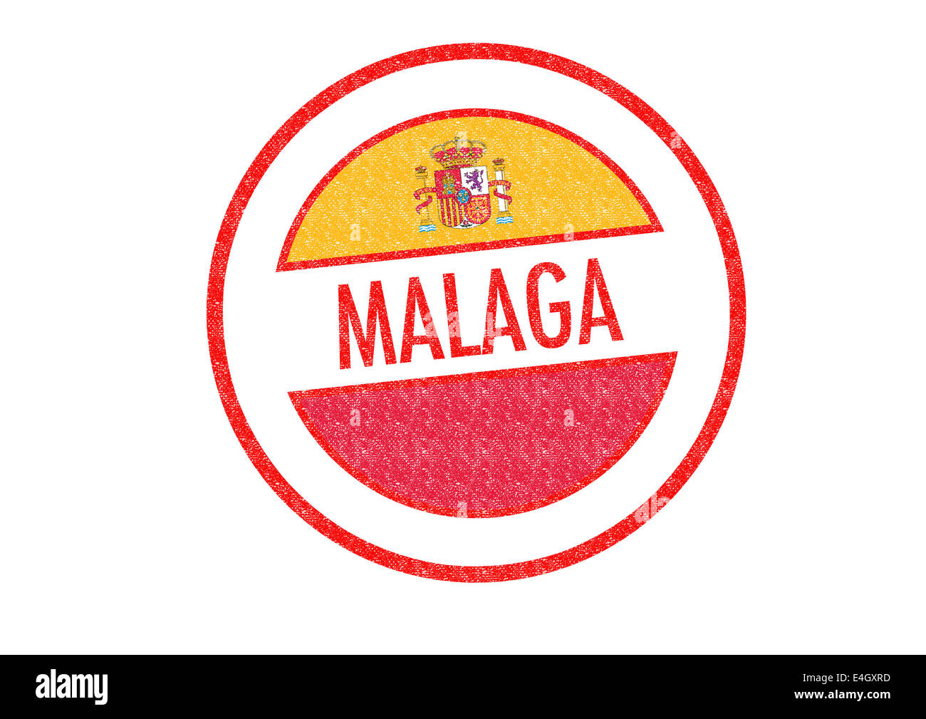 Reisepass-Stil MALAGA Stempel auf einem weißen Hintergrund. Stockfoto