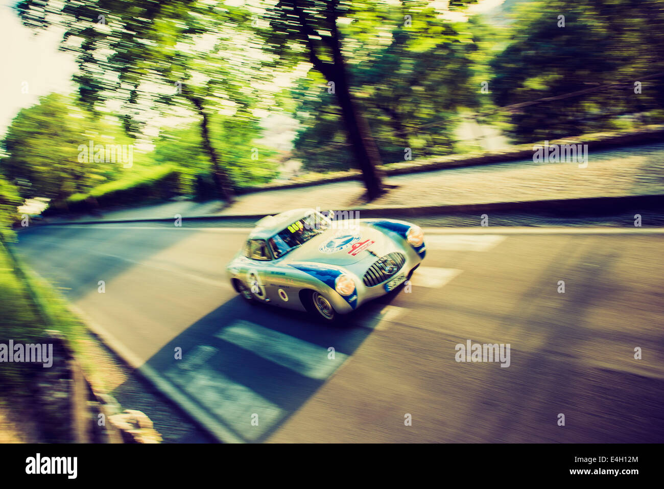 Mercedes Benz 300Sl W194 Carrera von 1952 mit Jochen Mass Lenkung bei Mille Miglia - klassischen Autorennen, Brescia, Italien 2014 Stockfoto