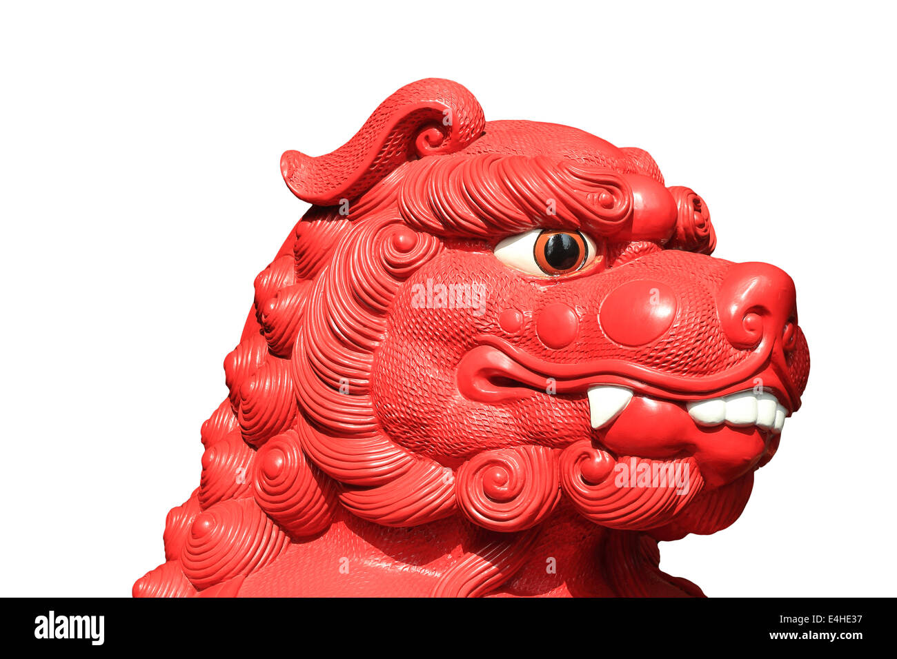 Chinesische rote Löwenstatue Stockfoto