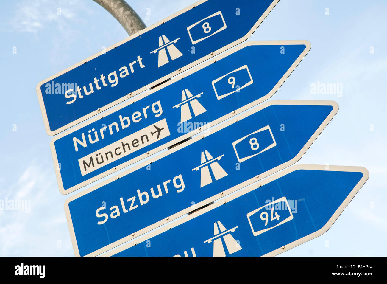 Deutsche Autobahn-Schilder in München Stockfoto
