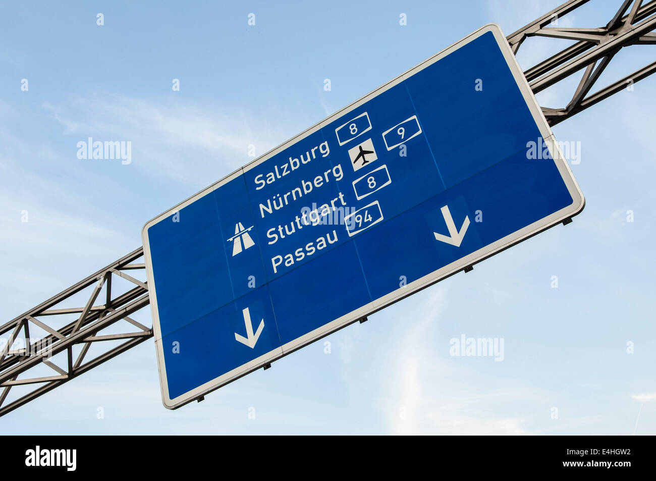 Deutsche Autobahn-Schilder in München Stockfoto