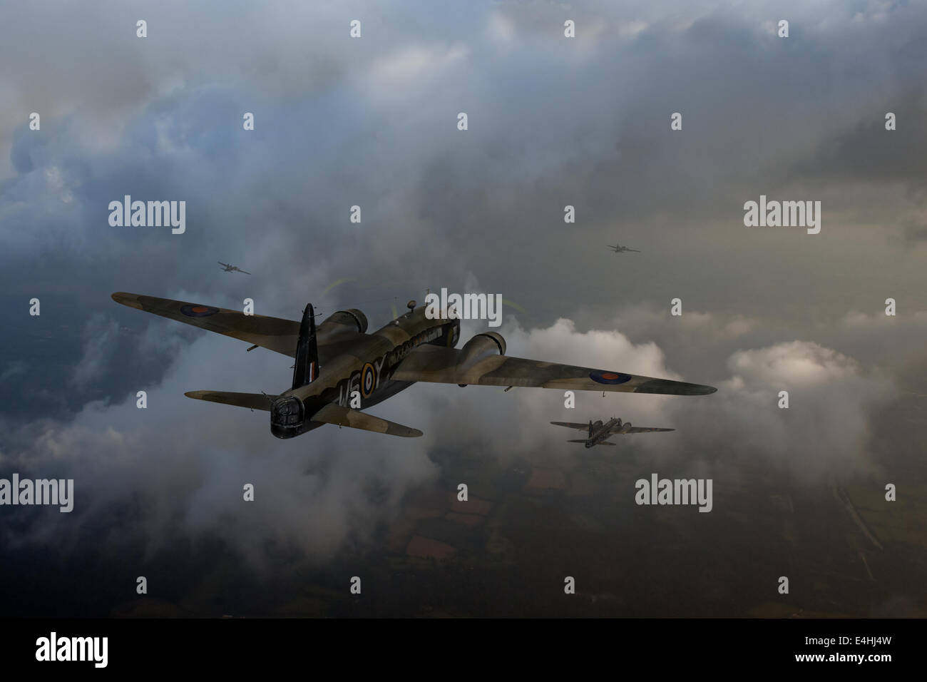 Mittlere Bomber Vickers Wellington verlassen England für einen Vorgang im besetzten Europa während des zweiten Weltkriegs. Stockfoto