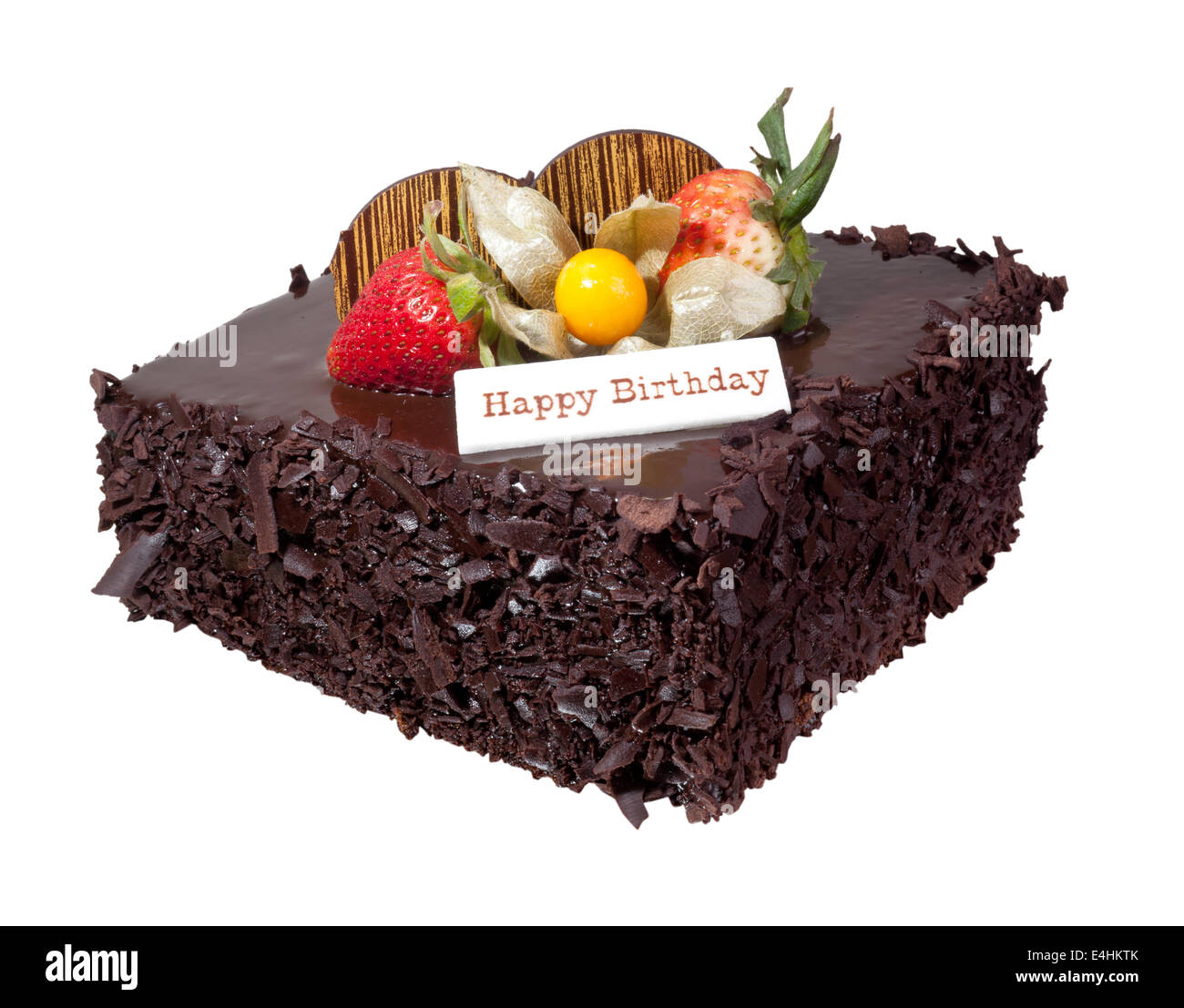 Schokolade Torte mit Erdbeer-Topping isoliert auf weißem Hintergrund Stockfoto