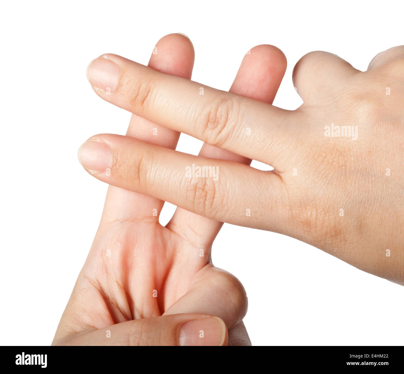 Fingern bilden ein Hashtag Symbol isoliert auf weißem Hintergrund Stockfoto