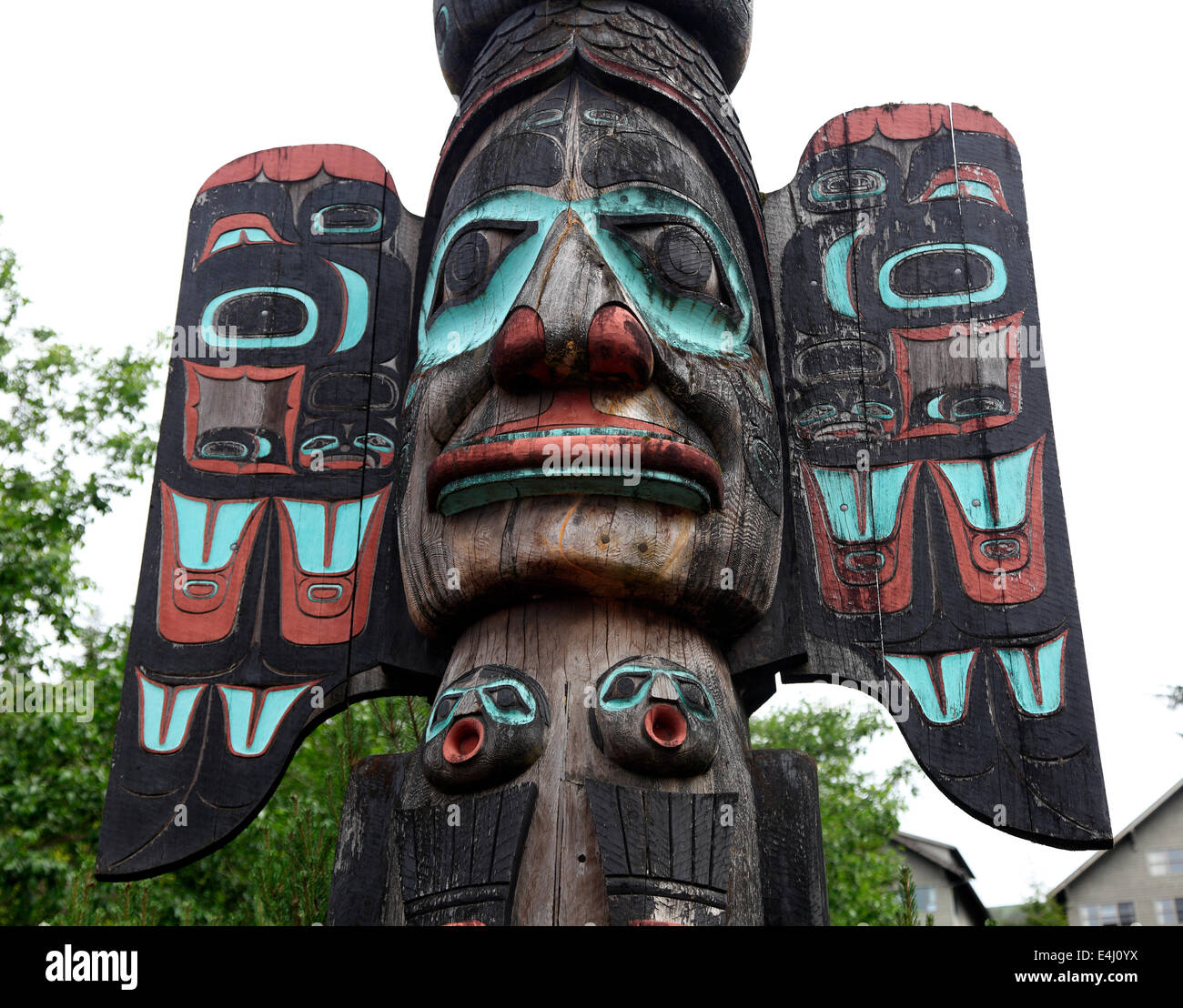 Chief Johnston Totempfahl in Ketchikan Alaska Stockfoto