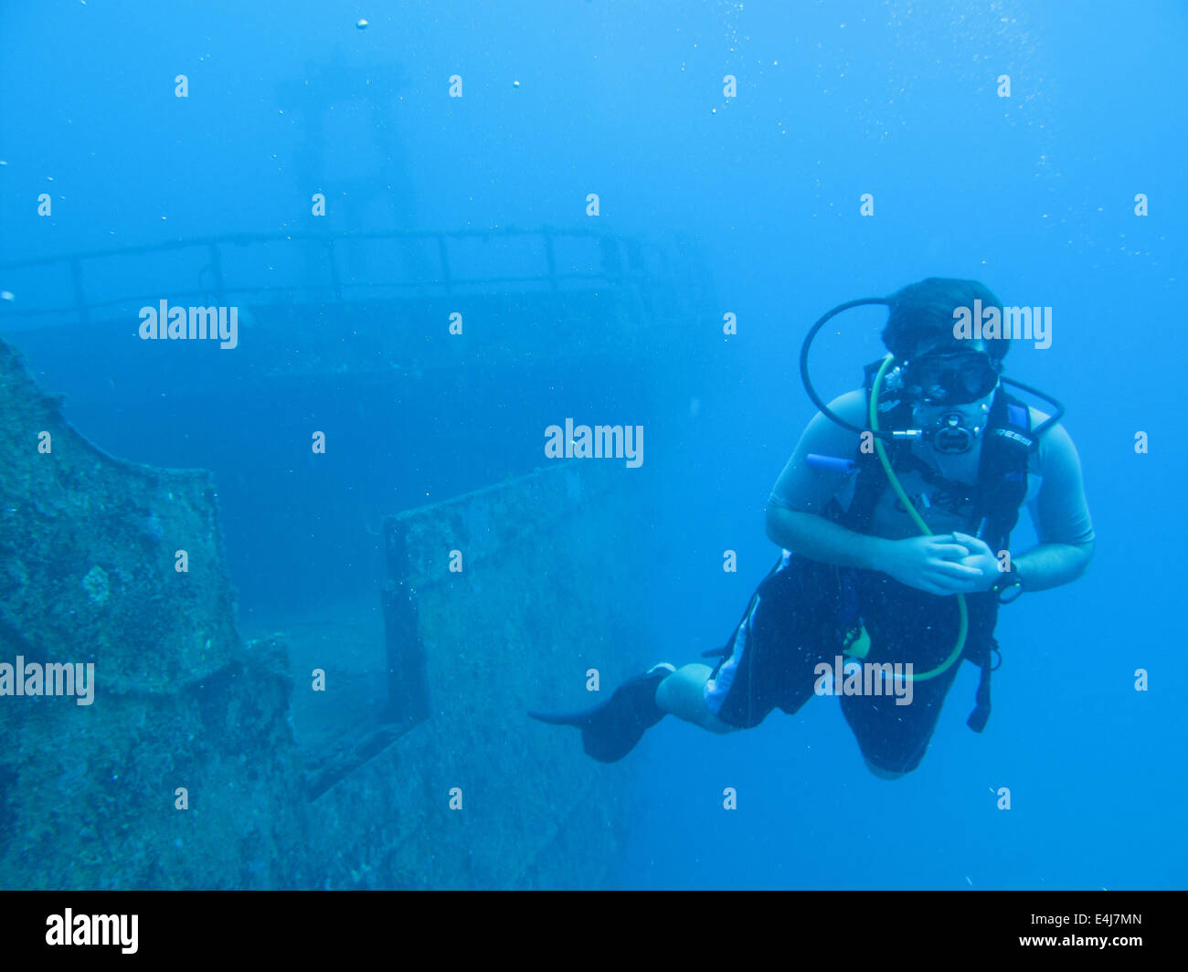 Tauchen ein Wrack, St. Eustatius (Karibik) Stockfoto