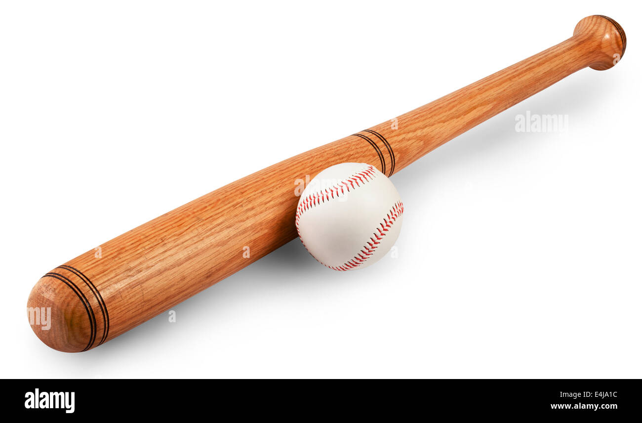 Baseball und Baseballschläger isoliert auf weißem Hintergrund. Clipping-Pfad Stockfoto