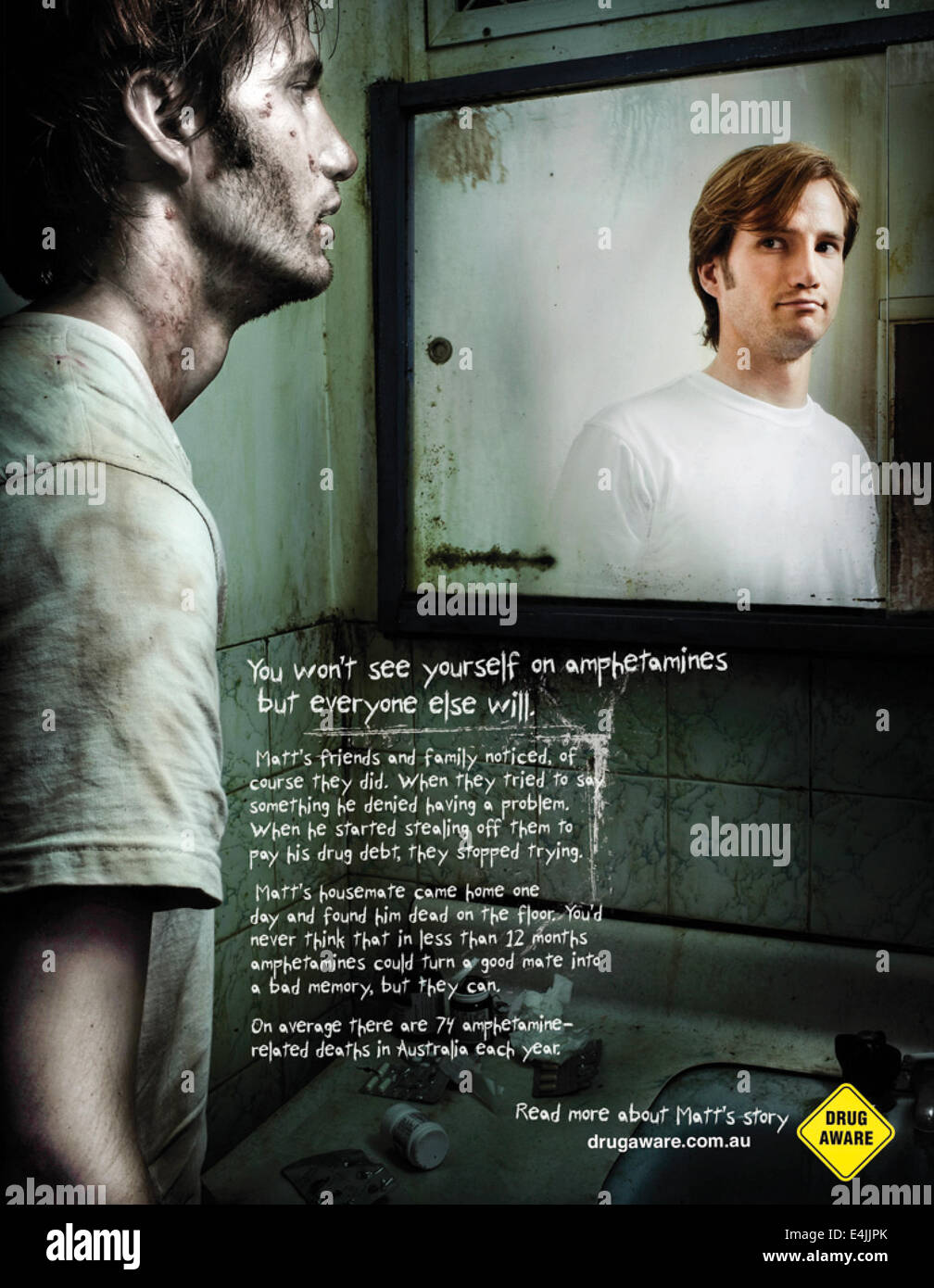"Amphetamine verwandeln Sie in etwas, das Sie für sich selbst sehen können nicht" Kampagne, Australien 2012. Printwerbung. Stockfoto