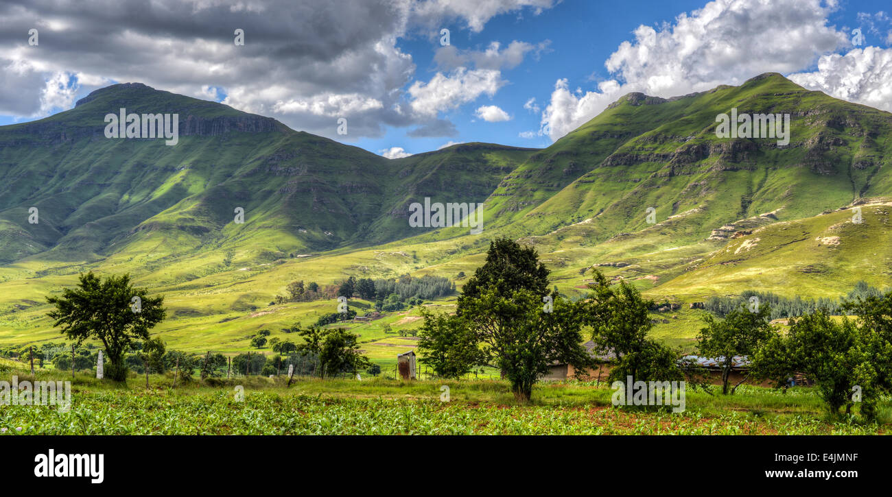 Hügelige Landschaft der Region Butha-Buthe von Lesotho. Lesotho, offiziell das Königreich Lesotho ist ein Binnenstaat. Stockfoto